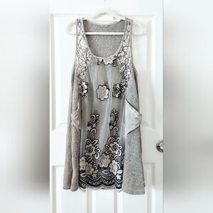 Embroidered Sheer Lace Sweater Tunic Dress
